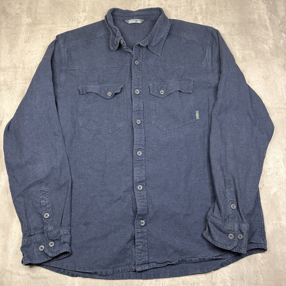 Stio Men's 100% Organic Cotton Long Sleeve Button Up Shirt Navy Blue XL Soft